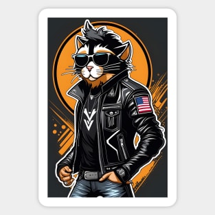 Chic cat rocks a jacket and glasses Sticker